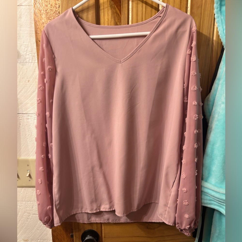 Pink V-Neck Swiss Dot Women's Top